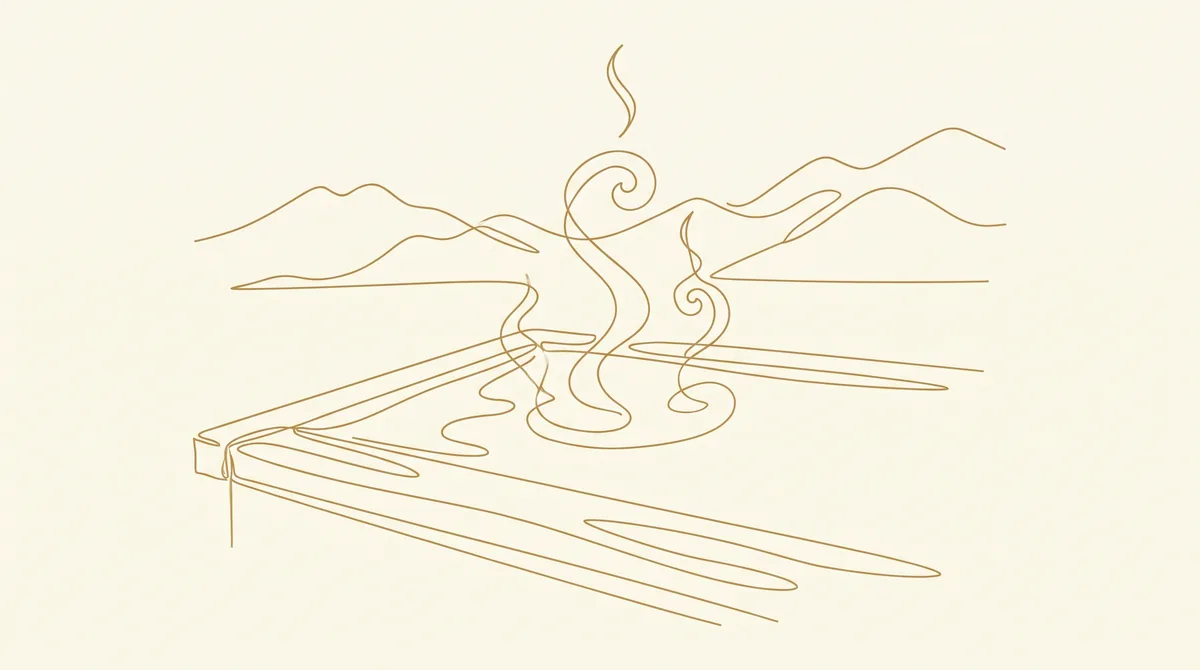 湯気の立つ露天風呂の線画